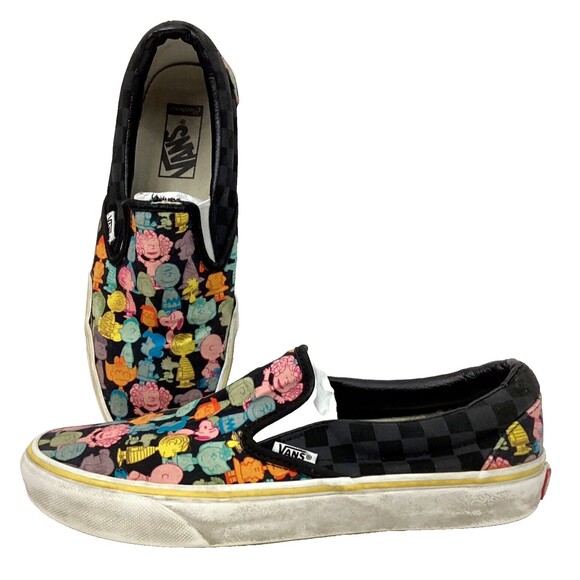 Vans-Charlie Brown-Men Sz 8- Colorful Characters-Black Checkered-Low Skate Shoes - Picture 1 of 9